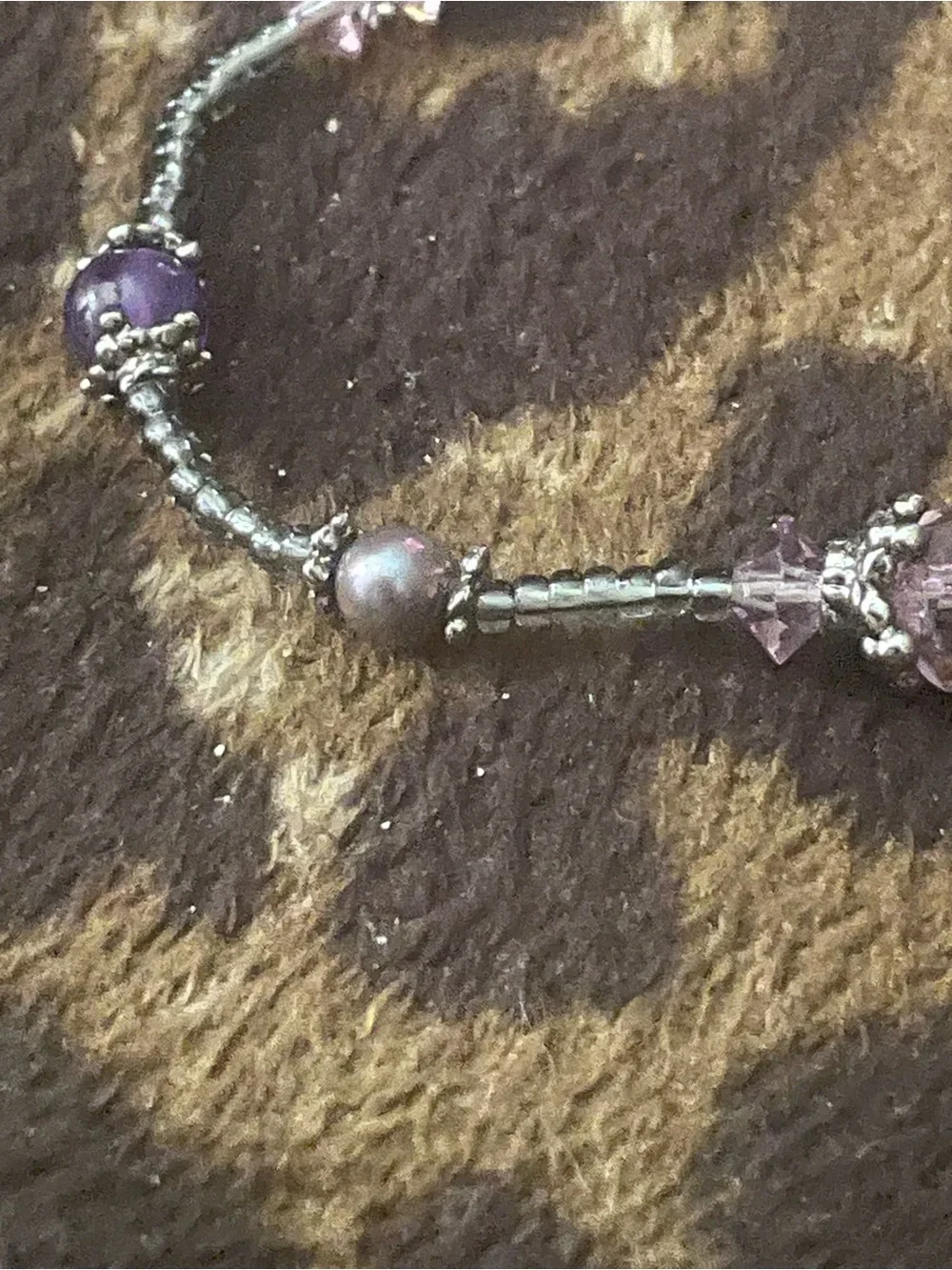 Elegant Purple Crystal Beaded Bracelet with Silver Accents